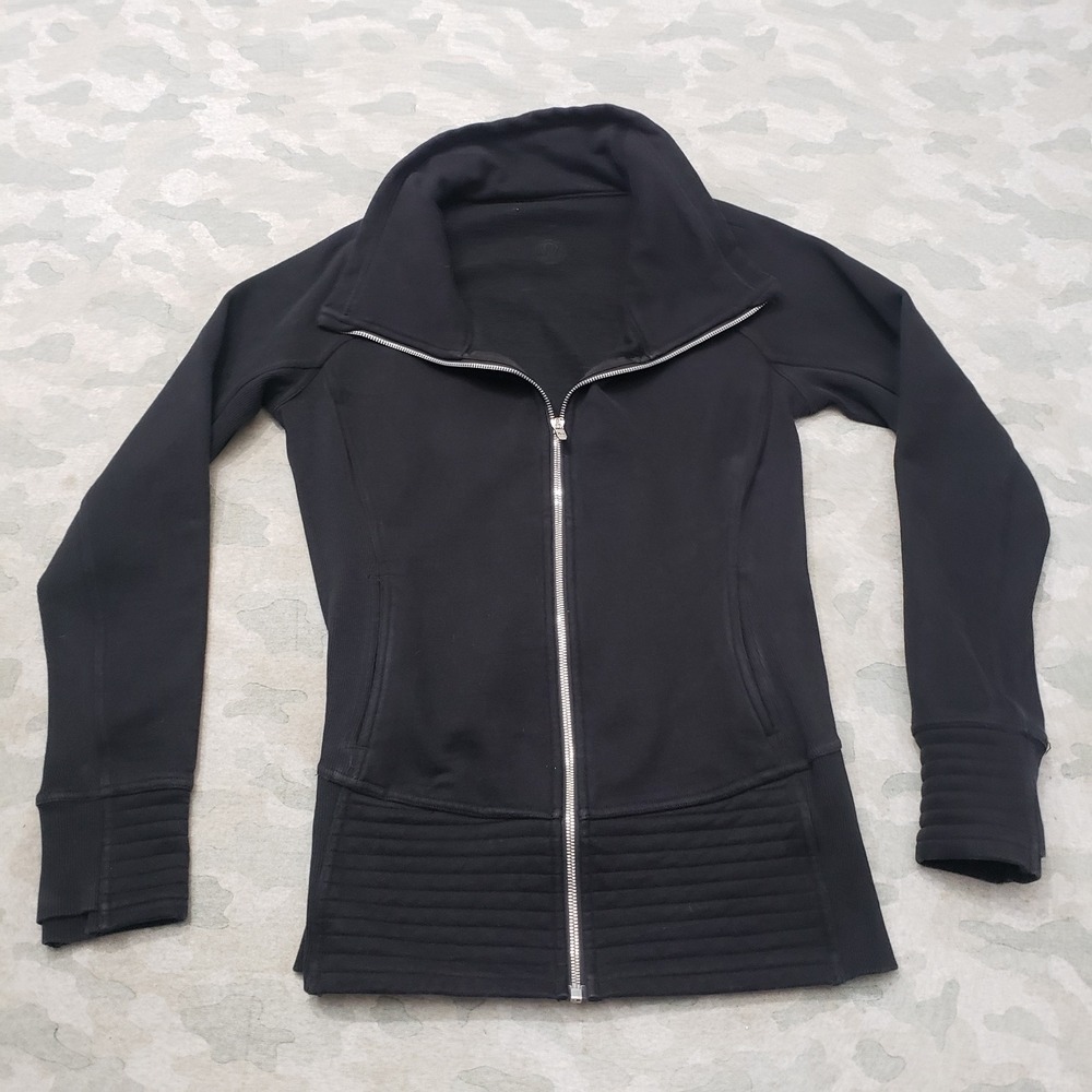 Lululemon Radiant Jacket Womens 10 Black Full Zip Funnel Neck Yoga Activewear
